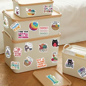 Cute crochet yarn stickers set waterproof vinyl graffiti decals for laptop luggage 50pcs