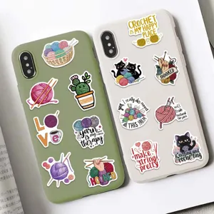 Cute crochet yarn stickers waterproof cartoon cat decal for laptop phone case luggage