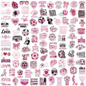 Detalle pegatinas fútbol rosa, lindos adhesivos vinilo impermeables para maleta y ordenador.