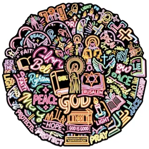 50 Pcs Autocollants Neon Chretiens Etanches Stickers en Vinyle pour Valise Ordinateur DIY