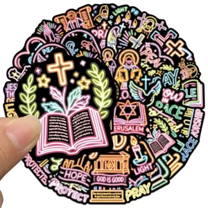 50 pcs autocollants étanches esthétiques néon chrétiens pour ordinateur, valise, carnet, DIY.