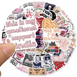50pcs cute book reading theme stickers waterproof vinyl decal for laptop water bottle decor