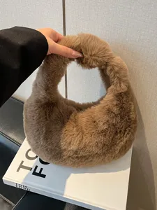 Women Winter Cute Plush Handbag Soft Fluffy Hobo Bag Casual Fuzzy Tote Purse Small Top Handle Bag For Daily