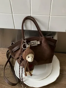 Retro PU Leather Tote Bag Women Fashion Casual Shoulder Crossbody Bag Metal Lock Handbag