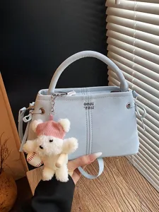 Women PU Leather Crossbody Bag Fashion Casual Handbag Stylish Shoulder Bag With Cute Bear Pendant Commuter Daily Bag
