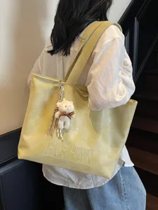 Large capacity yellow tote bag for women, stylish shoulder bag for casual work and daily use.