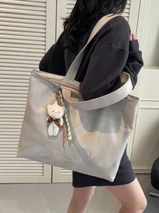 Casual large capacity tote bag for women, stylish PU leather shoulder bag for work and daily use.