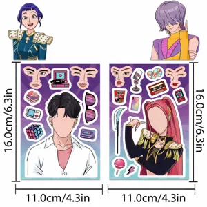 Detailed size chart showing dimensions of K-POP style decorative sticker sheets clearly.
