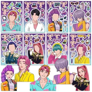 K-pop demon hunters sticker set 8 sheets waterproof vinyl cute cartoon decals for guitar skateboard laptop