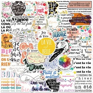 French Inspirational Quotes Waterproof Stickers DIY Decals For Luggage Laptop Skateboard Notebook Aesthetic Stationery