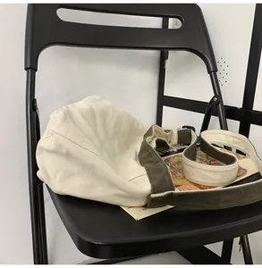 Καμβάς τσάντα ώμου dumpling με πράσινο λουράκι, casual καθημερινή τσάντα για άνδρες και γυναίκες.