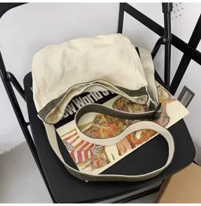 Γυναικεία τσάντα ώμου από καμβά, casual hobo χιαστί τσάντα με λουράκι αντίθεσης.