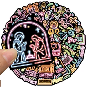 50 pcs autocollants chrétiens religieux au néon en vinyle étanche pour bagages ordinateur portable.