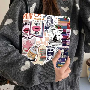 Detailed view of cute book lover protective case featuring aesthetic reading stickers.
