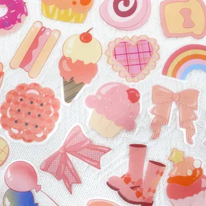 50pz adesivi carini rosa ragazza dolce, materiale PET trasparente per cover telefono laptop