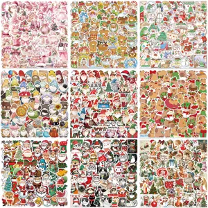 Christmas Waterproof Stickers Decals Cartoon Santa Claus Elk Snowman Pattern For Luggage Laptop Water Bottle