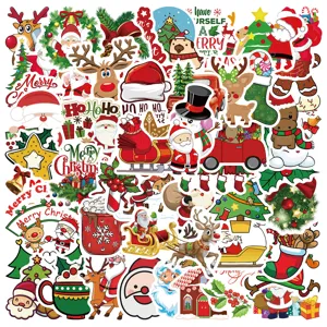 Cute Christmas waterproof stickers pack for laptop luggage water bottle festive decor decals.