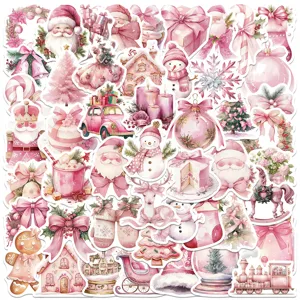Pink Christmas waterproof stickers set, cute Santa snowmen laptop luggage decorative decals