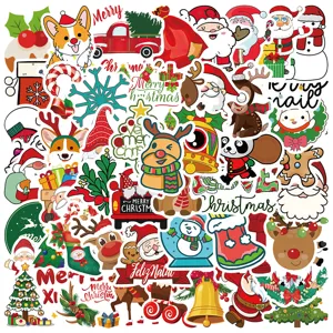 Christmas Waterproof Vinyl Graffiti Decals Cute Cartoon Santa Claus Snowman Reindeer Stickers For Luggage Bottle