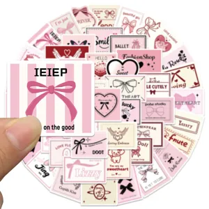 Roze strik hart esthetische stickers pack voor notebook dagelijks water fles leuk