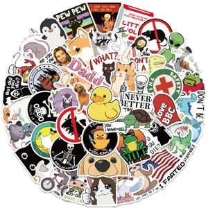 50pcs funny meme stickers pack waterproof vinyl decals for luggage laptop skateboard