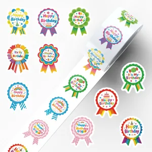 Birthday medal stickers roll 500 pcs happy birthday decorative seals for DIY gifts crafts