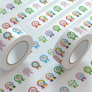 Close-up of colorful birthday rosette sticker rolls, perfect for DIY gifts and notebooks.
