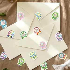 Roll birthday medal stickers set, decorative colorful ribbon labels for DIY gifts and envelopes.