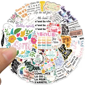 French motivational quote sticker detail view, colorful waterproof decal design for DIY decor.