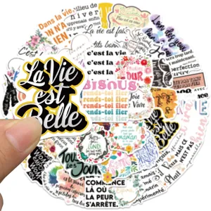 50 Pcs French Inspirational Quote Stickers Waterproof DIY Decals for Luggage Laptop