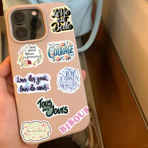 French motivational phrase waterproof stickers for laptop, luggage, and DIY crafts.