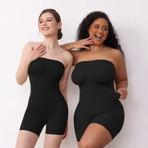 Body gainant noir sans bretelles, grande taille ajusté pour le yoga et le modelage corporel.