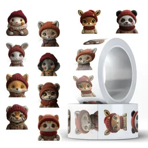 Cute knitted animal stickers roll, waterproof sticker rolls for notebooks and journaling decor.