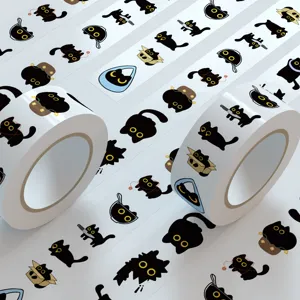 Cute funny black cat sticker roll for journaling, water bottles, and envelope sealing.