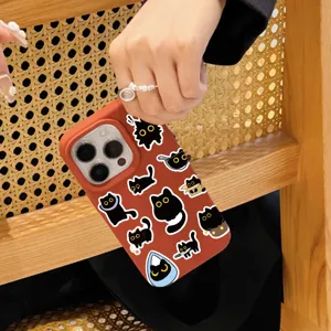 Cute cartoon black cat phone case, shockproof protective back cover, funny kitty design for daily use