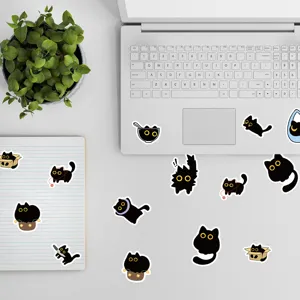 Funny black cat stickers waterproof cute vinyl decal for laptop water bottle notebook decor