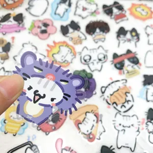 Stickers chat cartoon drôles imperméables en PET pour tasses téléphones ordinateurs