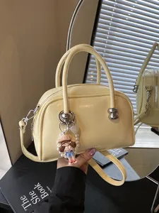 Women Fashion Boston Bag Niche Design PU Leather Shoulder Crossbody Handbag Casual Daily Pillow Bag With Cute Pendant