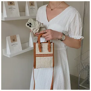 Summer woven small handbag women fashion casual shoulder crossbody bag with top handle.