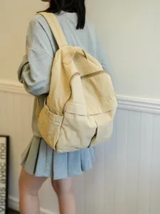 Grand sac à dos en toile capacité décontracté minimaliste sac d'école chic pour femmes