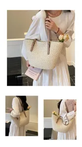 Geflochtene Stroh-Shopper Tasche für Damen, große Umhängetasche für Sommer Strand Urlaub Pendeln.