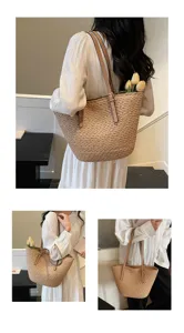 Geflochtene Strohtasche für Damen, große Sommer Strand Umhängetasche für die Arbeit.