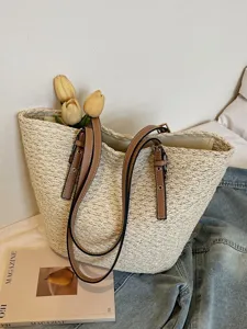Damen Stroh Gewebte Tote Tasche Mit Großer Kapazität Lässige Umhängetasche Sommer Strand Urlaub Pendeln Handtasche Tägliche Verwendung