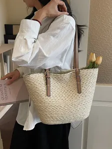 Damen Stroh Handtasche Sommer Strand Urlaub Schultertasche Grosse Kapazitaet Freizeit Tasche