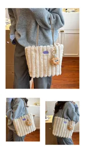 Fluffy plush tote bag for women, large capacity casual shoulder bag for daily commute and school.