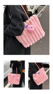 2025 New Large Capacity Plush Shoulder Bag Women Winter Fluffy Tote Handbag Daily Commute