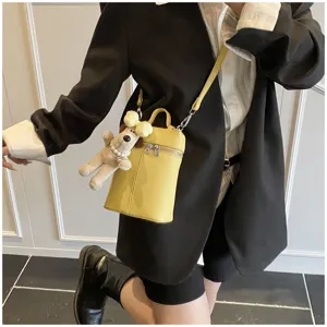 Women yellow mini crossbody bag cute dog pendant trendy fashion shoulder phone bag
