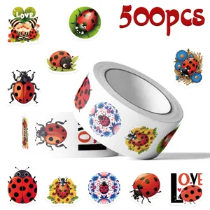 500pcs Roll Cute Ladybug Stickers Waterproof Decals for Luggage Laptop Phone Decor