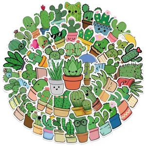 Joli lot autocollants cactus dessin animé étanches en vinyle pour valise ordinateur DIY