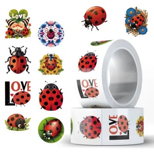 Cartoon ladybug stickers roll 500pcs cute waterproof vinyl decals for laptop luggage phone